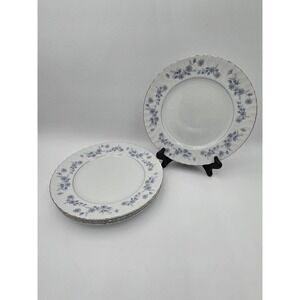 4 Vintage Empress China Japan Delft Blue Flower 611 Dinner Plates Silver Trim